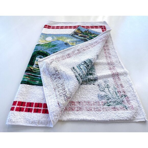 Vintage 70s Loch Ness Monster terry cloth towel, kitschy Nessie dish towel - Picture 8 of 9